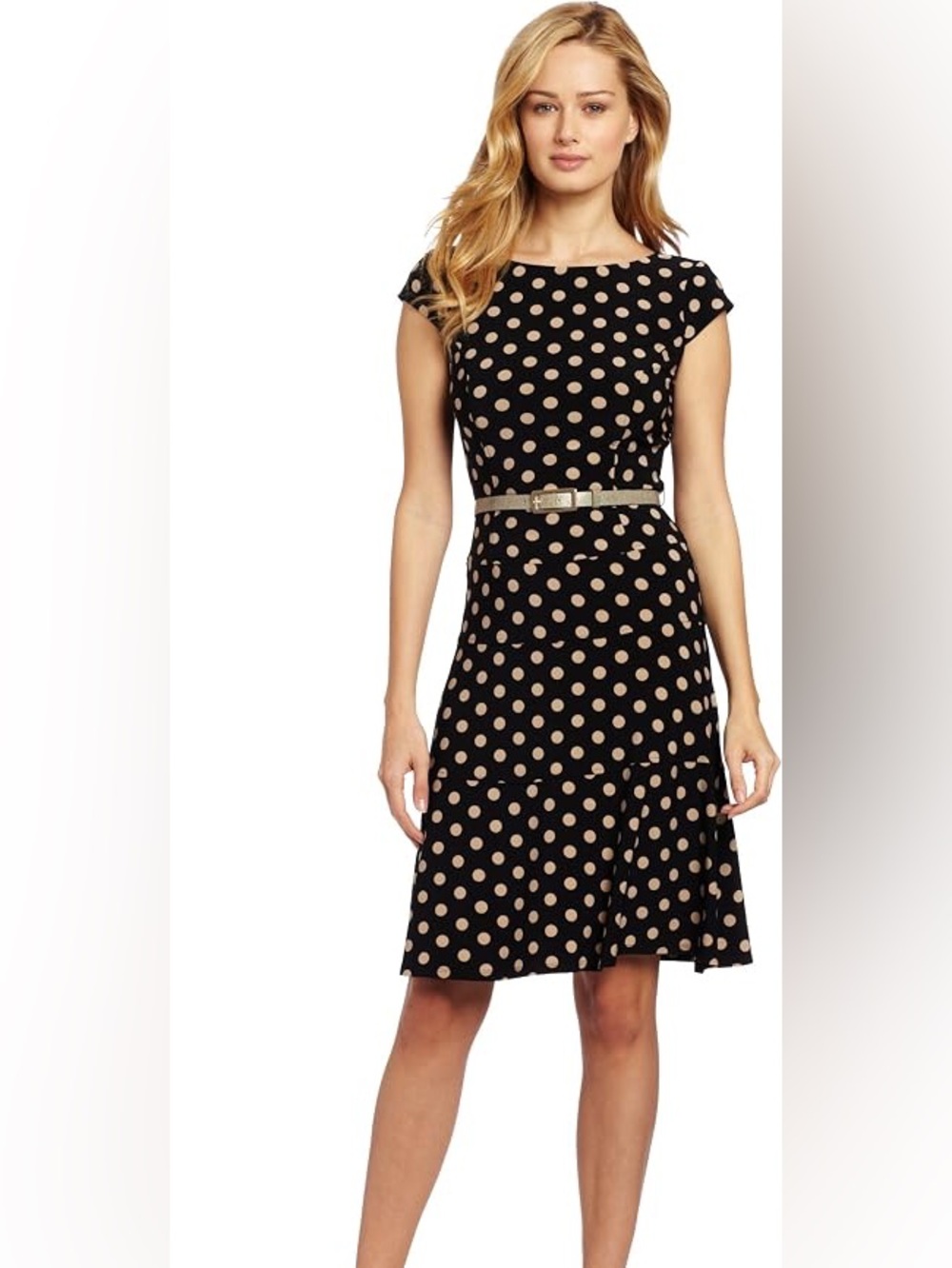Anne Klein Black Polka Dot Fit-and-Flare Dress